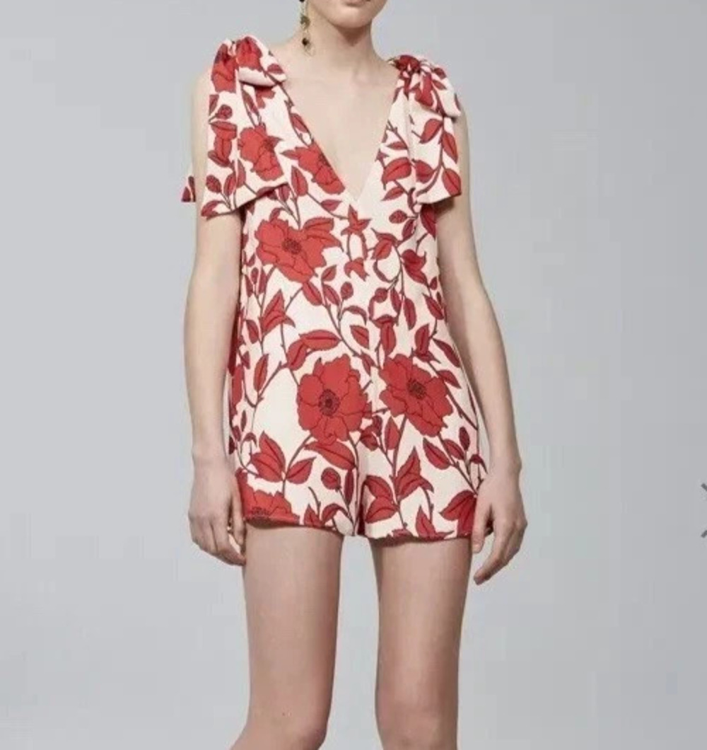 Keepsake Women's All Tied Up Romper Jumpsuit Y2K Red Floral Size X-Small A011136